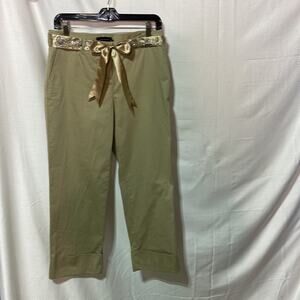 Context 4 tan capri cuffed pant w/pockets satin beaded belt cotton spandex nwt